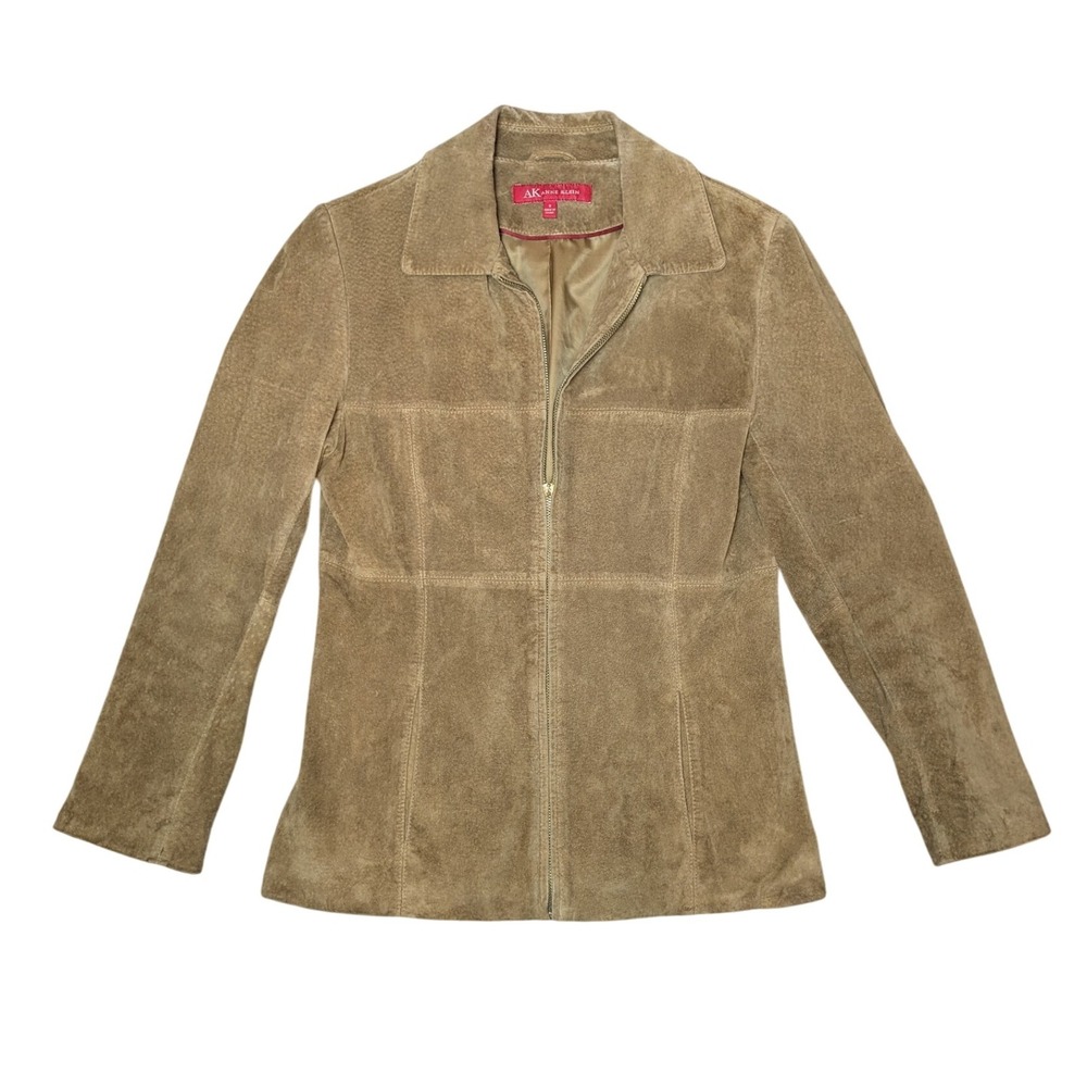 Vintage AK Anne Klein Tan‎ Leather Fitted Full Zip Jacket Women's Small